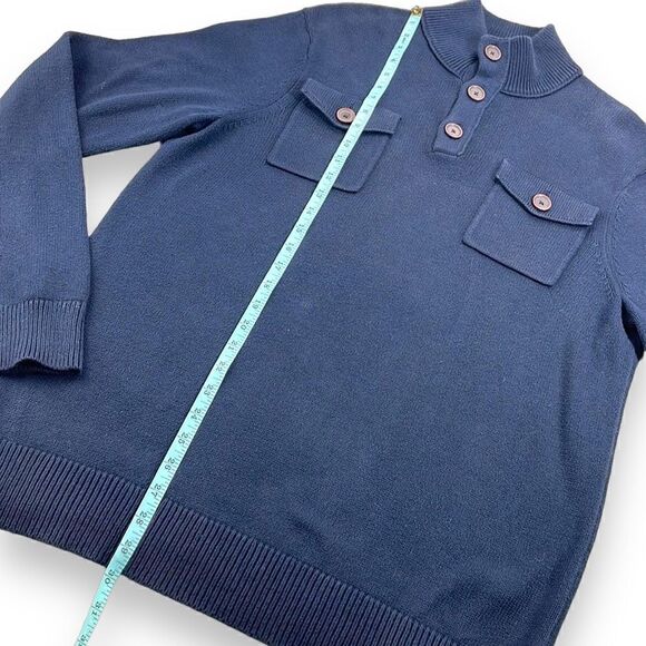 Banana Republic Sweater Mens Medium M Navy Button Front Mock Neck Pullover - Picture 7 of 10